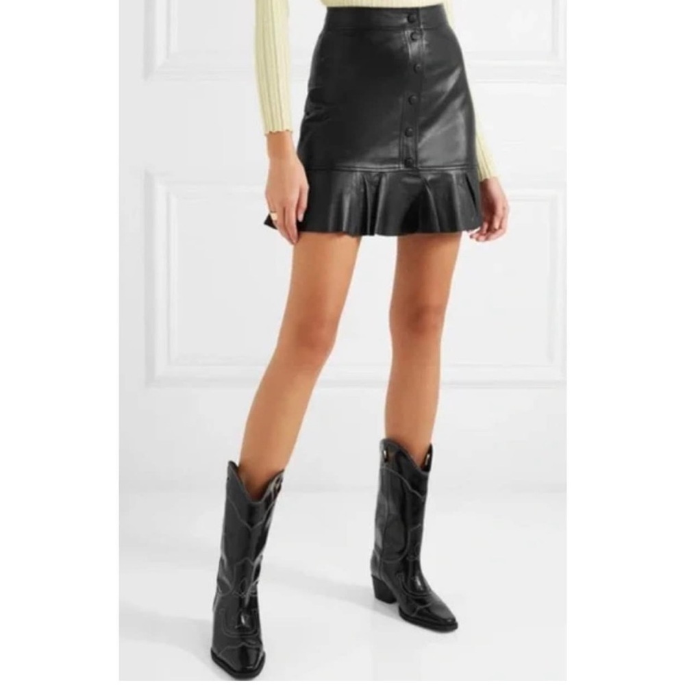 Ganni Rhinehart Lamb Leather Mini Snap On Skirt Size Small